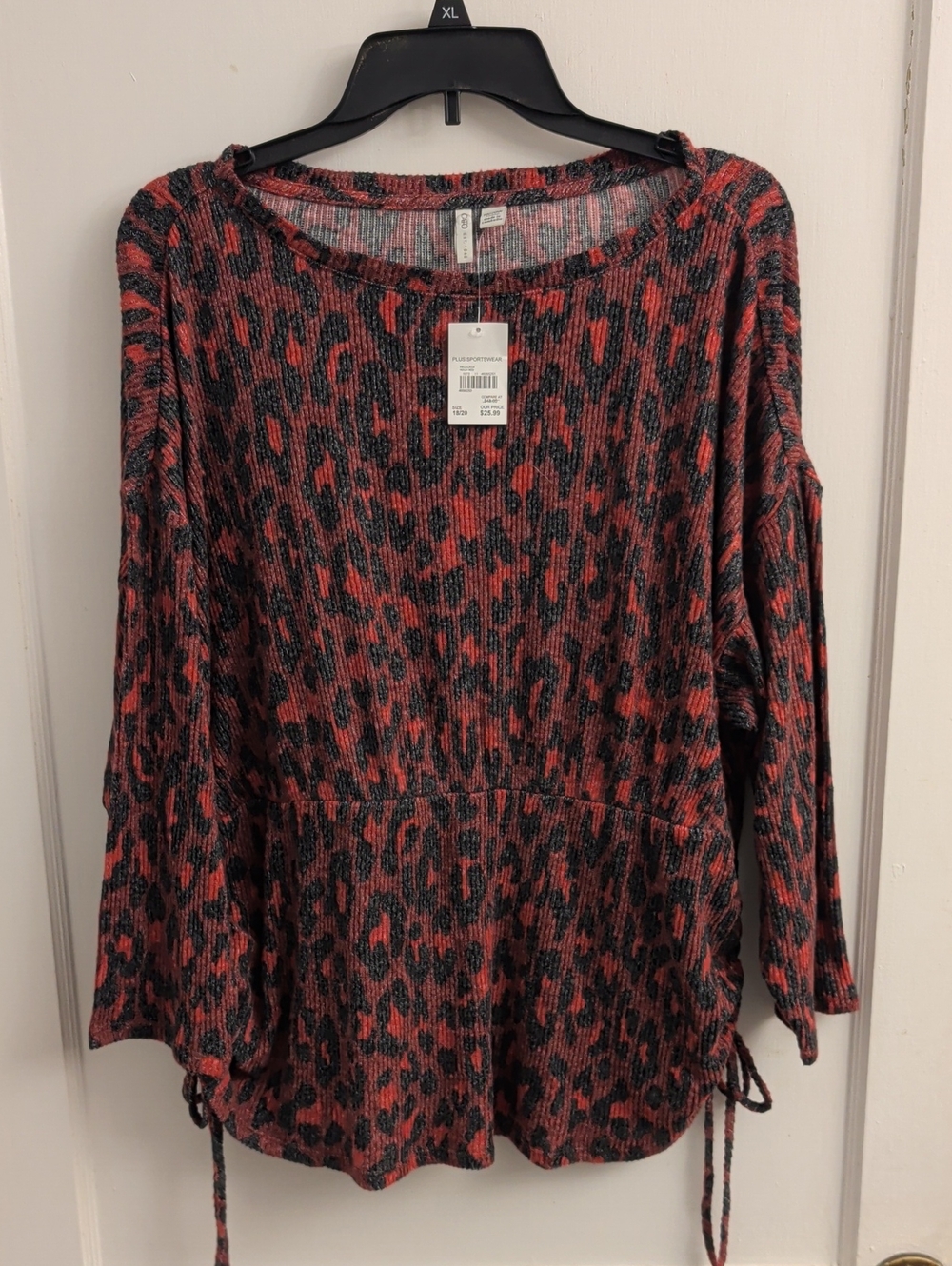 Cato Red and Black Leopard Knit Long Sleeve Top